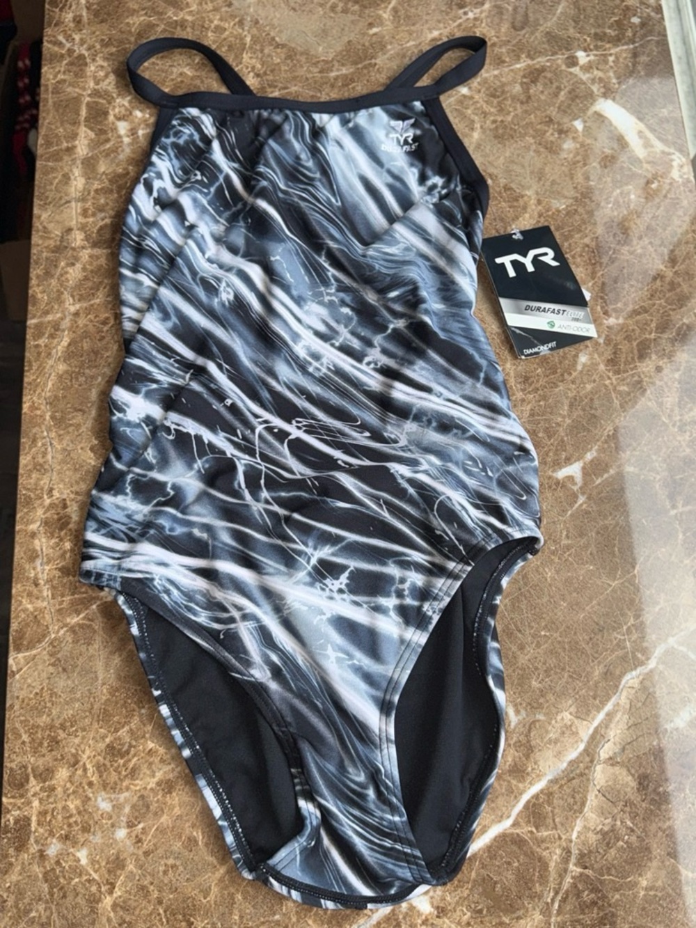 TYR Black & White Marble-Effect Women's One-Piece Swimsuit